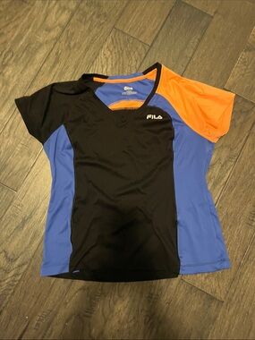Fila Colorblock Performance Tee — Black, Blue & Orange
